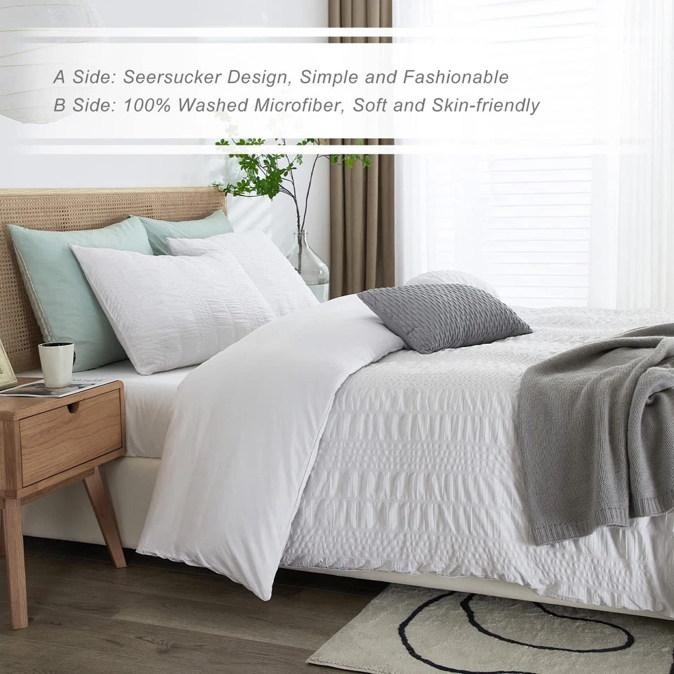 Funda nórdica blanca Seersucker 3 piezas (1 funda nórdica + 2 fundas de almohada) (queen) Foto 4 de 4