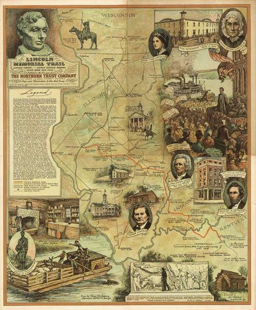 Historical Pictorial Map Abraham Lincoln Memorial Trail Black Hawk War