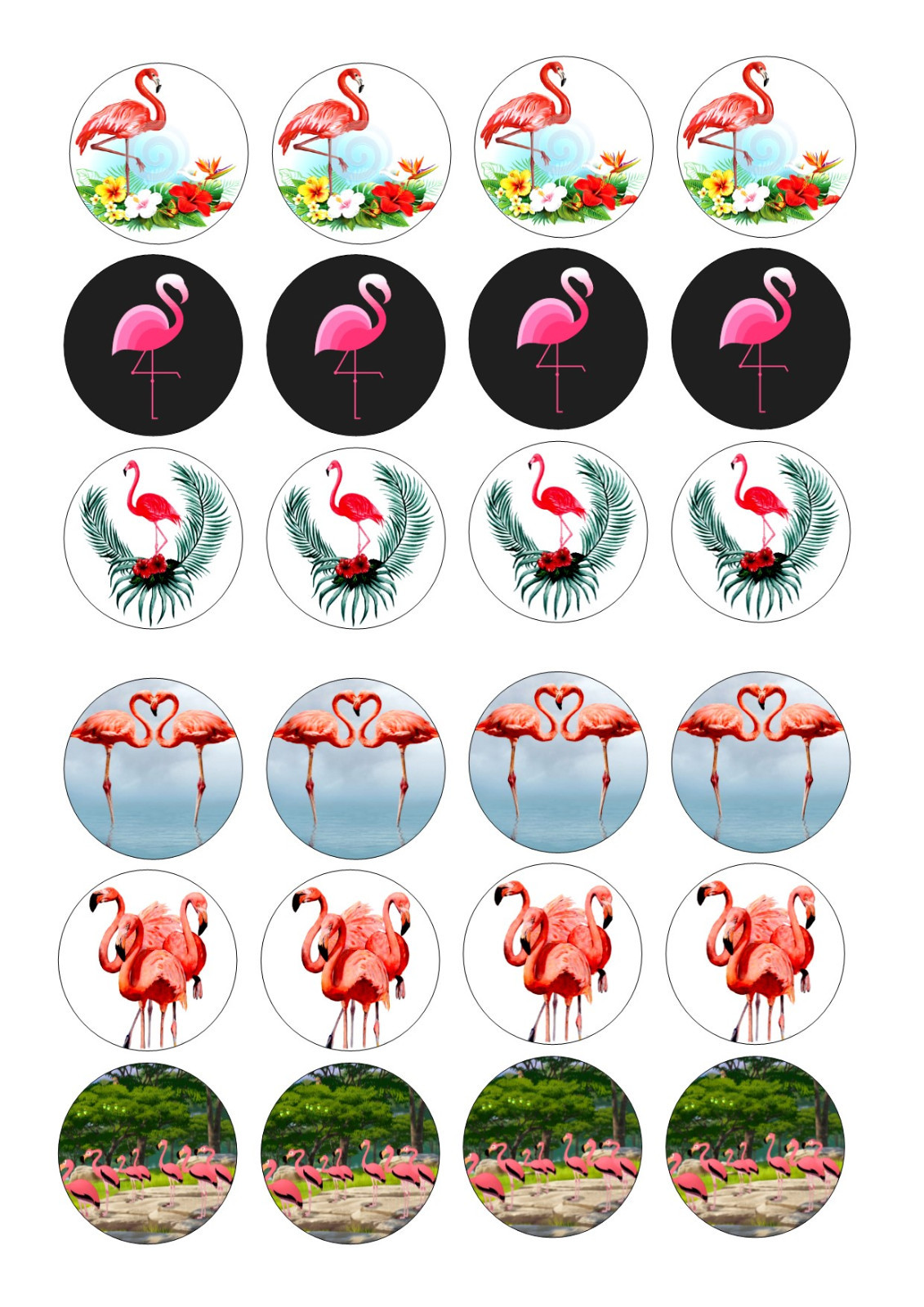 24 FLAMINGOS BIRTHDAY CUPCAKE TOPPER WAFER RICE EDIBLE FAIRY CAKE BUN