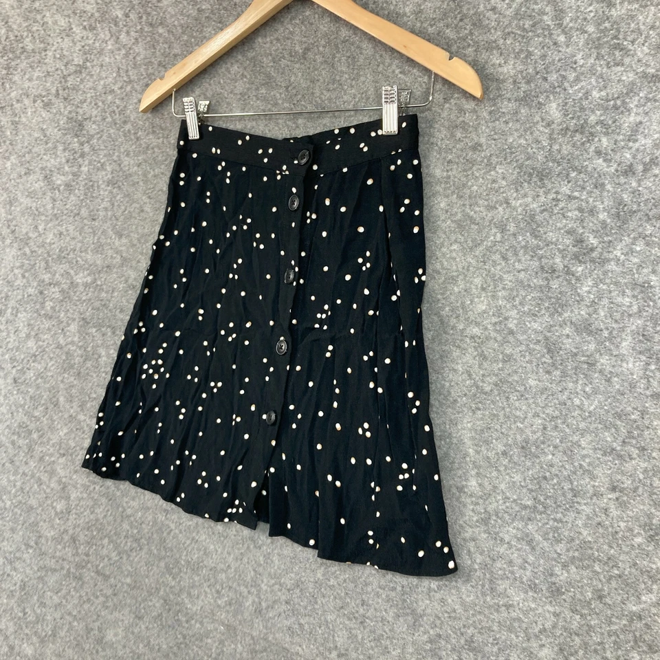 Falda H&M Mujer Talla 2 Negra Lunares Línea A Mini Botón Delantero 12013 Foto 2 de 4