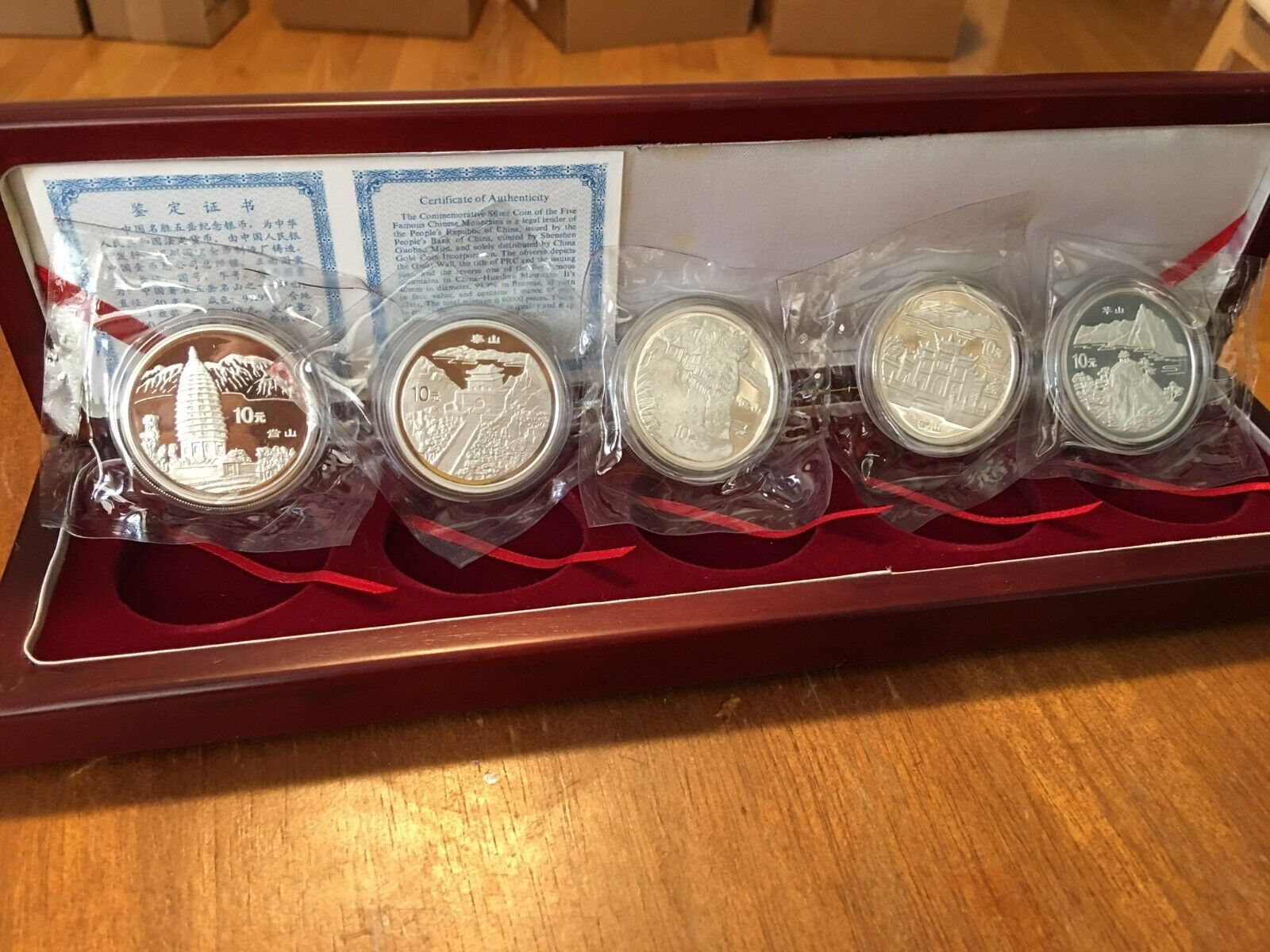 China 1993 Famous Chinese Mountain Silver Coin 5x1 oz COA