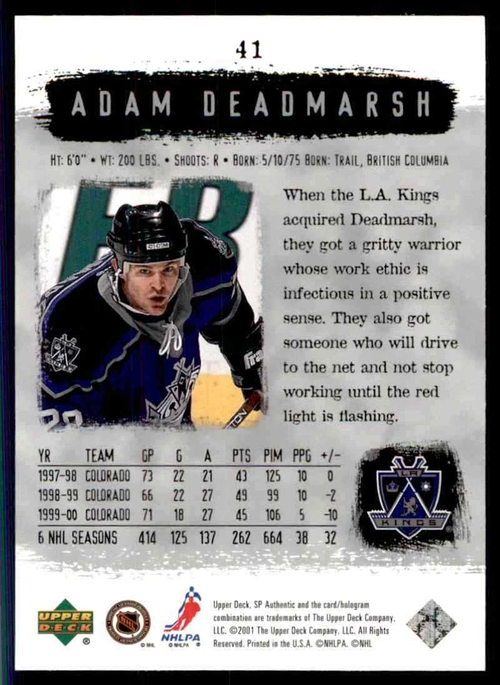 2000-01 Upper Deck SP Authentic Adam Deadmarsh #41 - Image 2 of 2