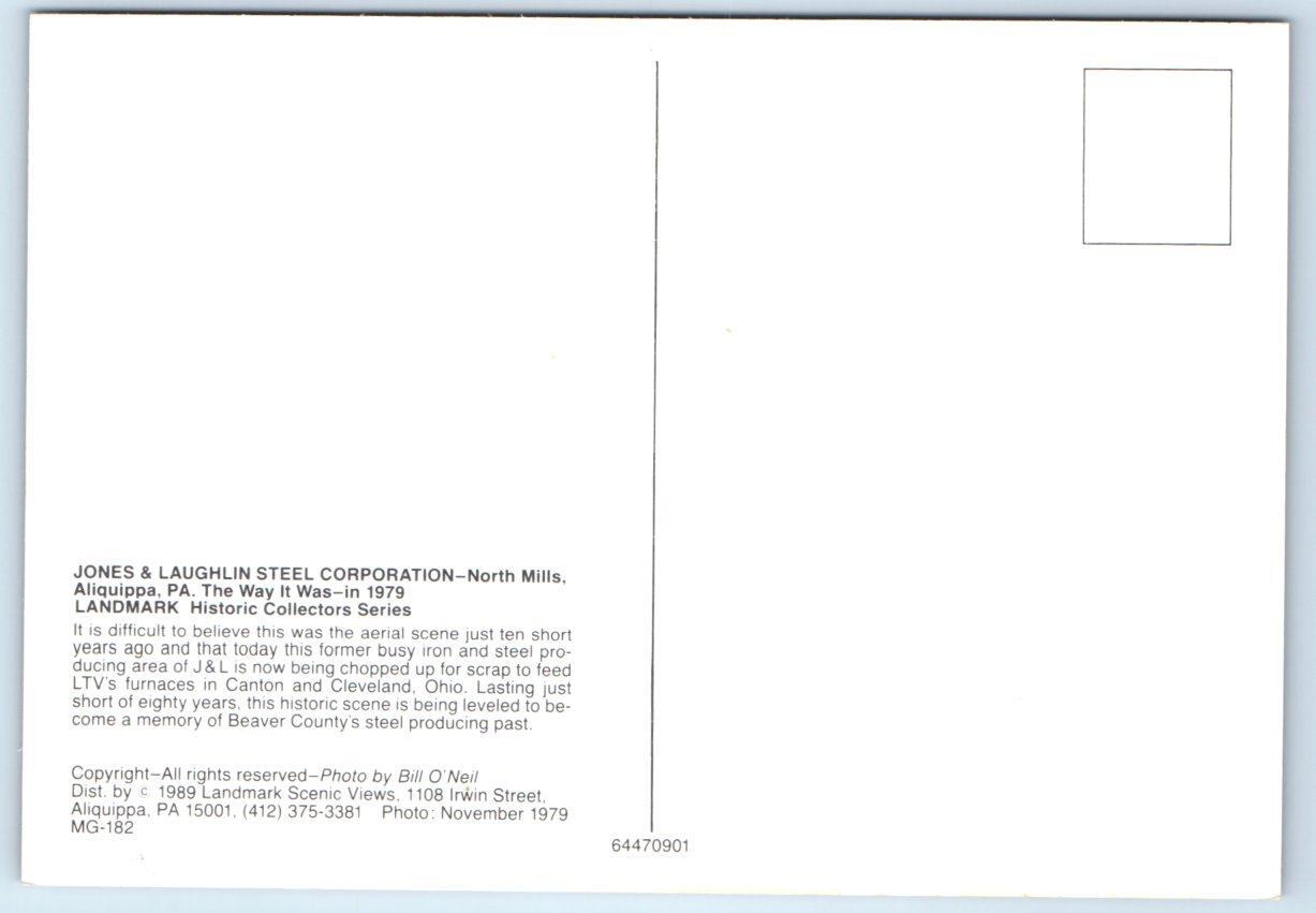 ALIQUIPPA, Pennsylvania PA Aerial J & L NORTH STEEL MILLS 1989 4"x6