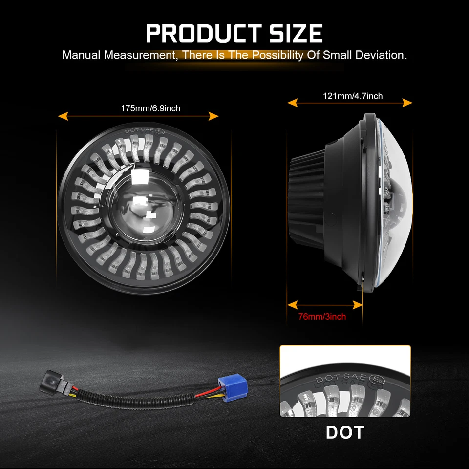 For Dodge D100 D150 D200 D300 W100 W200 W300 Pickup Pair 7" inch LED Headlights - Image 4 of 4