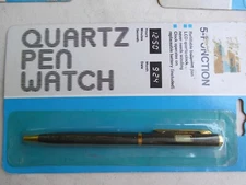 NOS New LCD Quartz Watch Ball Point Pen Silver Tone Parts Repair Vintage