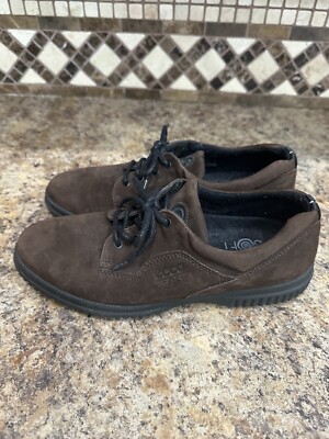 Ecco Soft Womens Athletic Shoes Brown Nubuck Lace Up Suede Size 40