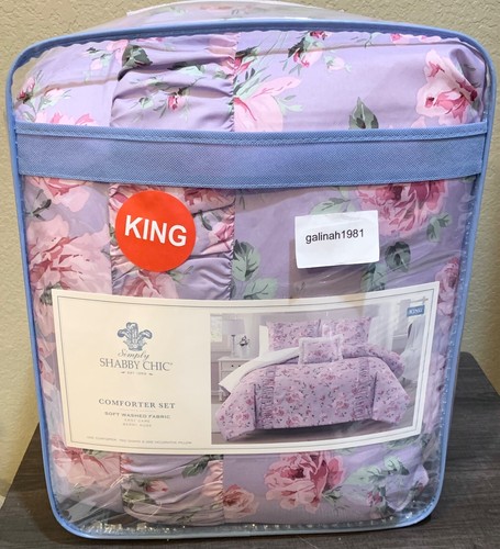 Simply Shabby Chic by Rachel Ashwell Purple Floral Roses 4pc KING Comforter Set - Picture 5 of 13