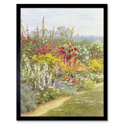 Helen Allingham krautige Grenze Garten Blumen Gemälde Kunstdruck gerahmt 12x16