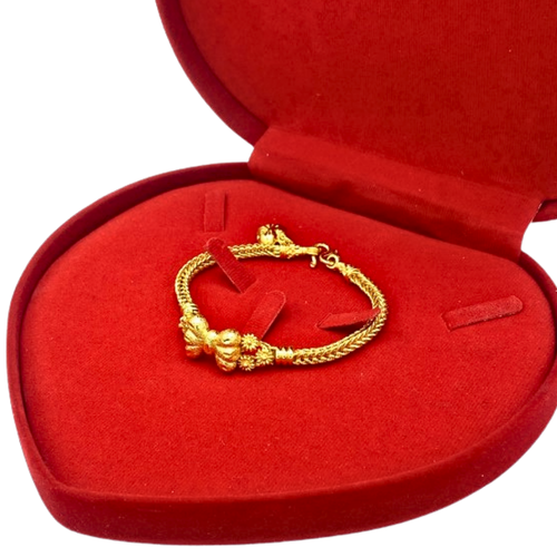 Thai Baht Gold Plated Bracelet Bangle Flower Bow 23K 24K Heart Pendant Jewelry - Picture 4 of 6