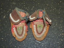 Pair of 1800s Native American Beaded Moccasins Slippers for Child Damaged