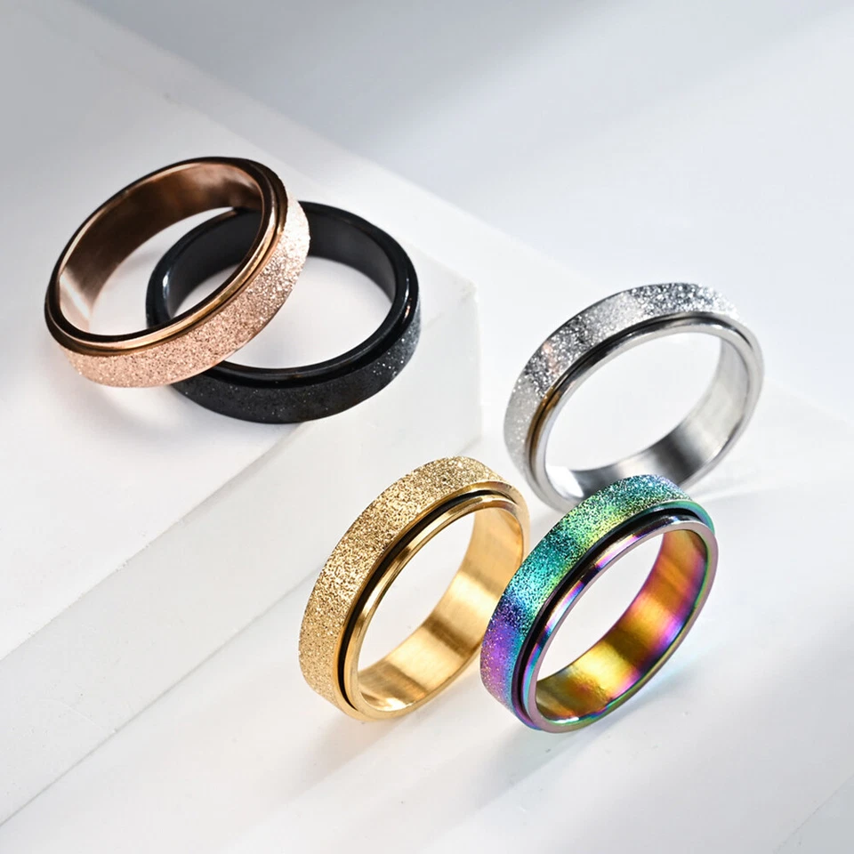Anillo Giratorio Anti-Ansiedad Fidget Hombres Mujeres Regalos Anillos de Acero Inoxidable Foto 3 de 4
