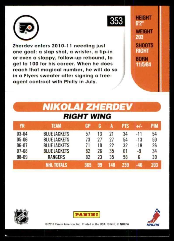 2010-11 Score Nikolai Zherdev #353 - Image 2 of 2