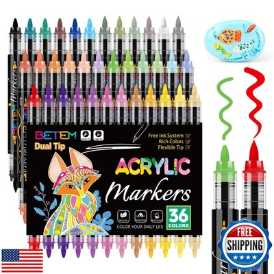 Acrylic Paint Markers Paint Pens, 36 Colors Dual Tip Direct Liquid Acrylic Ma
