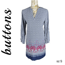 Buttons Americana Bohemian Cottagecore Feminine Blue Patterned Floral Dress