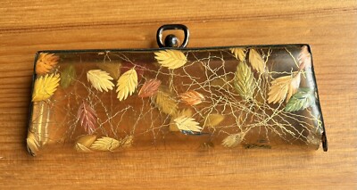 MCM 1960s Vintage Vinyl Case for Eyeglasses or Sunglasses Leaves Gold Motif