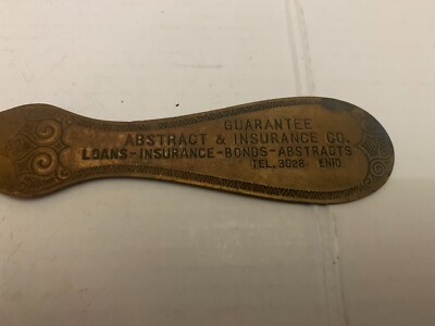 Vintage Guarantee Abstract & Insurance Company Advertising Letter Opener