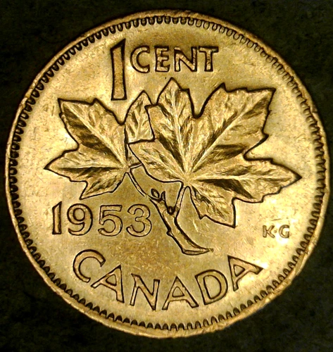 1953 Canada Cent Circulated Red-Brown SF Shoulder Fold Queen Elizabeth II