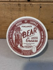 Vintage House of Laurila Finland's Bear Grease Leather Dressing Round Tin Can