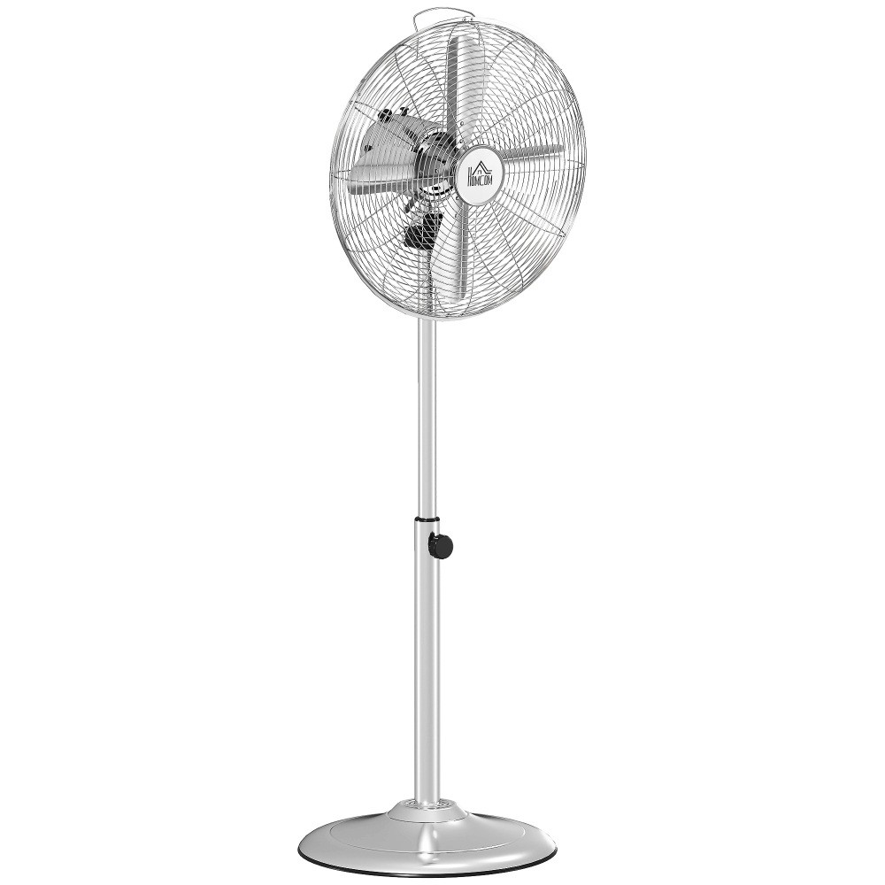 Ventilateur sur pied en acier argenté de 120 cm à hauteur réglable