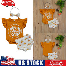 Newborn Baby Girls Ruffle Short Sleeve Romper Shorts Headband Summer Outfits