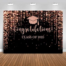 Class of 2025 Rose Gold Glitter Graduation Party Backdrop (7x5ft)