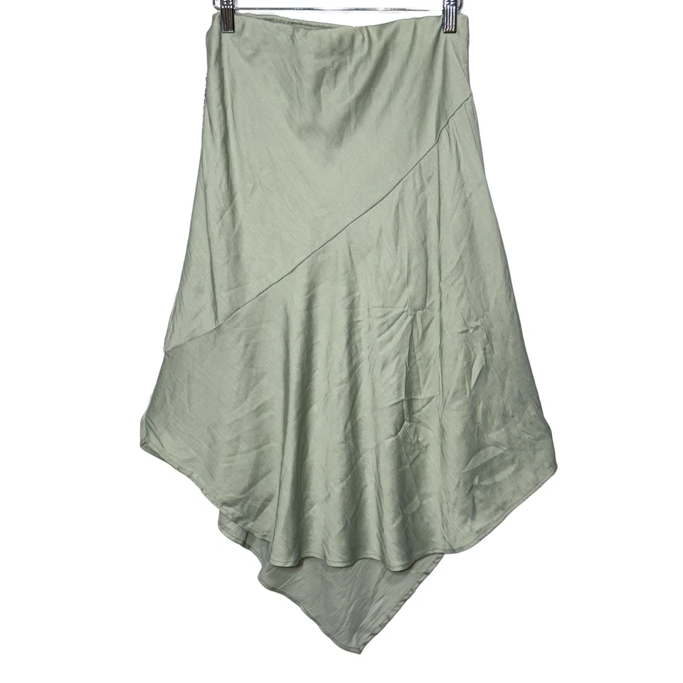 Anthropologie Green Ruffle Trumpet Fit & Flare Asymmetrical Midi Skirt Size XS - Image 2 of 4