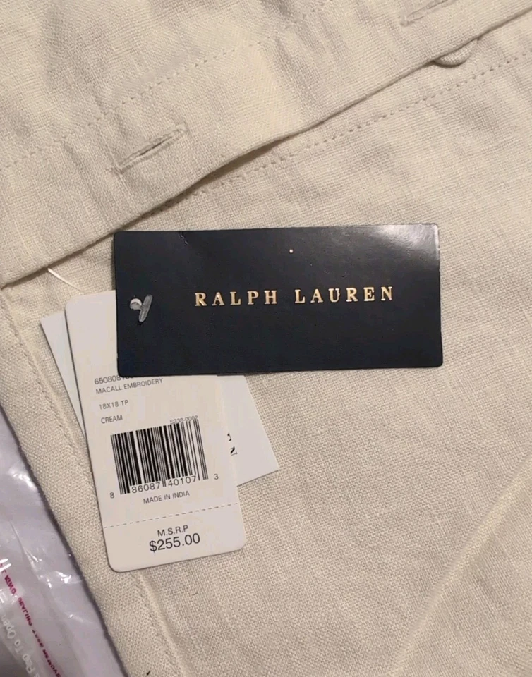 2 PACK RALPH LAUREN HOME Macall Floral Embroidery Linen Pillow Cover 18x18 Set - Image 4 of 4