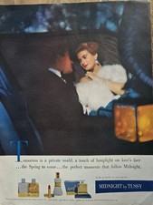 1957 Midnight by Tussy Perfume Colonia Lápiz Labial Loción Cosmético Anuncio De Colección 