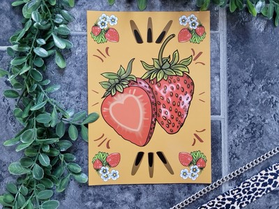 Erdbeere Tattoo A4 Druck - Bold Cottagecore Retro Obst Wandbild. Geschenk