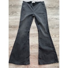 Free People Penny Pull On Flare Jeans Womens 30 Black Mid Rise Full Length