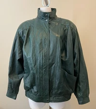 Vintage 80s 90s Womens Boundary Waters Green Leather Zip Front Jacket Size Large