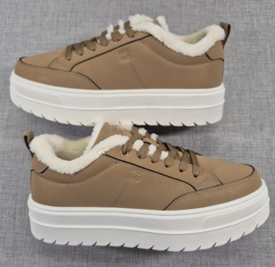 HUGO BOSS Lysa_Tenn_bpfr Sherpa lined, chunky soled Brown women's sneaker Sz 10
