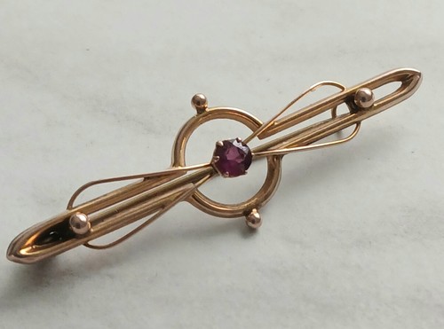 Vintage 9ct Gold Brooch with Mounted Amethyst Stone 1.3g Not Scrap Hallmarked