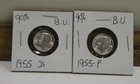 (2) 1955 US Roosevelt Silver Dime 10c Nice Unc