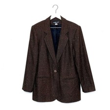 Vintage 90s Sag Harbor Oversized Brown Tweed Blazer Womens 12 Single Breasted