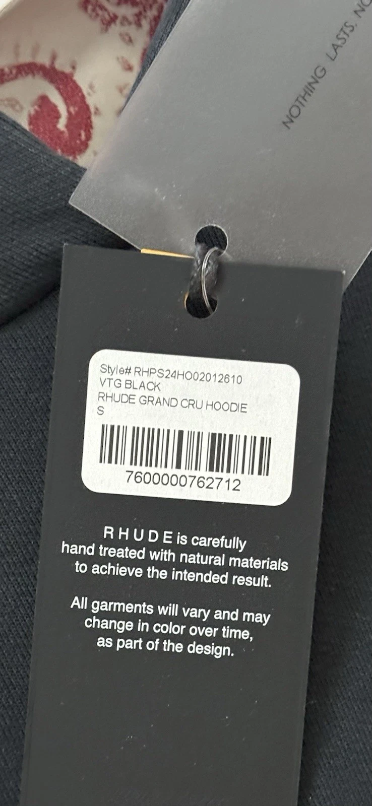 Felpa con cappuccio RHUDE GRAND CRU VINTAGE NERA taglia small nuova con etichette prezzo consigliato £ 710