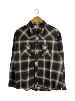 Rafu long sleeve shirt western medium brown check distressed Used 