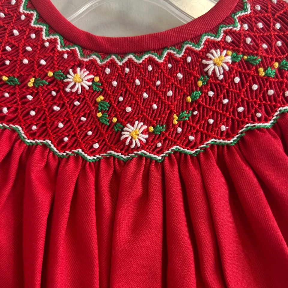 Luli & Me красный со сборками праздничное платье Bloomers капот комплект Baby девочки размер 9 месяцев - Изображение 3 из 4