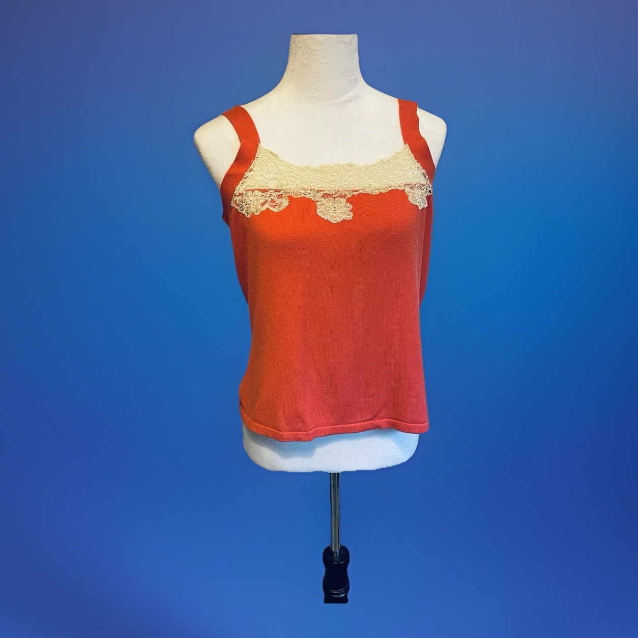 Ladies Sweater Twin Set Orange w/Lace Trim Cami & Cardigan Vintage Insp ...