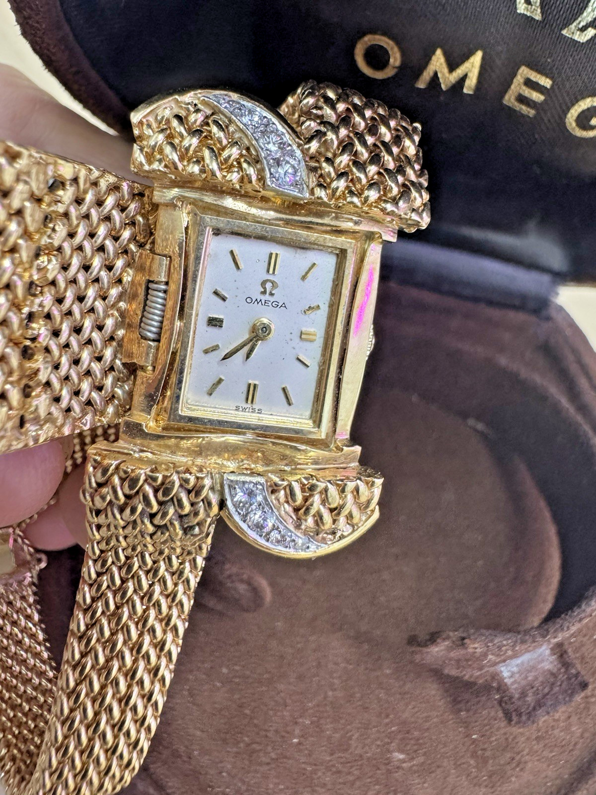 Rare 14K Omega Vintage Diamond Women's Secret Bracelet Watch image 2