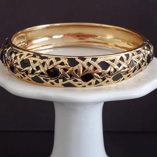 Bracciale Kate Spade Keswick placcato oro e smalto nero tessuto cesto 8 pollici