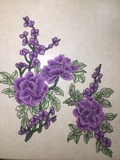 9 Purple floral embroidery SEW ON patch flowers roses
