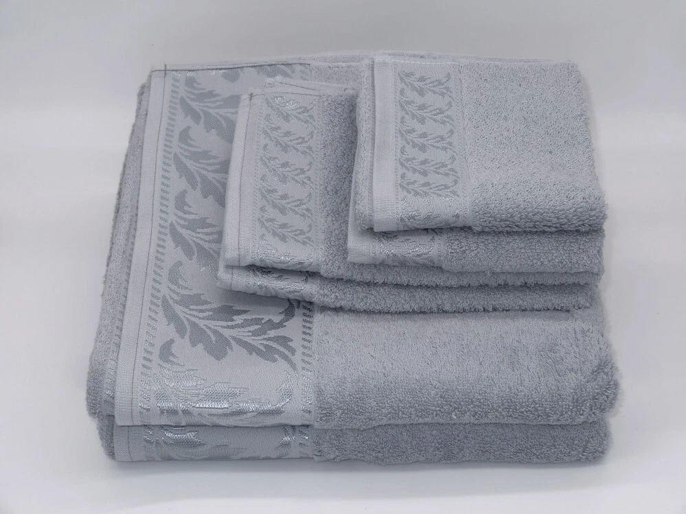 Fancy Grey Towel Set 2 Bath 4 Tips 5 Wash Fern Border Cotton eBay