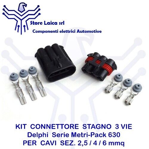 CONNETTORE 3 POLI VIE TENUTA STAGNA DELPHI METRI PACK 630 AUTO NAUTICA 46A 1 KIT - Foto 1 di 3
