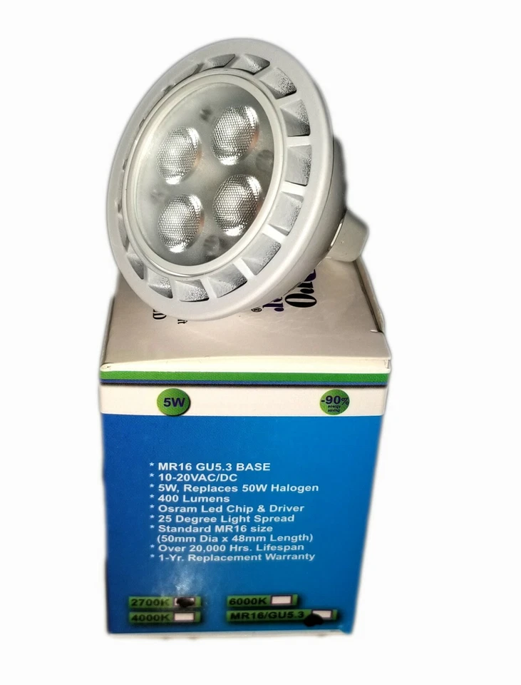 MR16 GU5.3 Base OSRAM LED 5W 400 Lumens, 50W Halogen Replacement, 12V AC/DC - Image 3 of 4