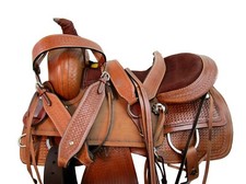 BROWN LEATHER WESTERN ROPING HORSE SADDLE PLEASURE TOOLED TACK SET 15 16 17 18