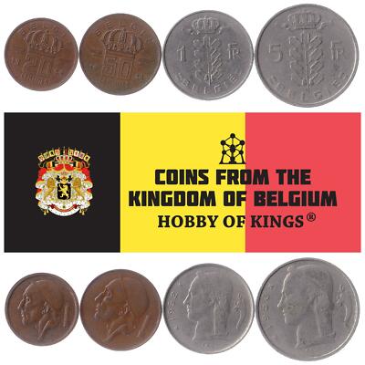 Belgian 4 Coin Set 20 50 Centimes 1 5 Francs | Lion | Ivy | 1948 - 1988