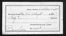 Thompson-Klein Clinic Helena Montana 1939 Receipt / Billhead $30
