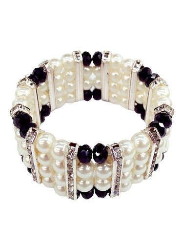 Bracelet Vintage Scooter En Métal Argenté Et Gouttes De Verre - Années 90