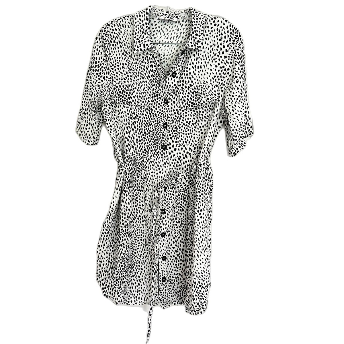 Topshop Collared Leopard Print Dress Mini Size 4 Shirt Dress Black/White Topshop Collared Leopard Print Dress Mini Size 4 Shirt Dress Black/White